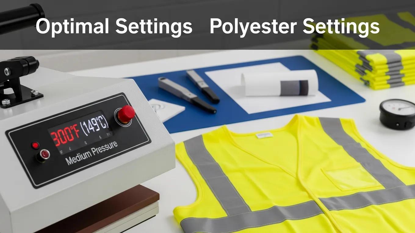 Close-up of heat press machine settings with a safety vest and reflective tape