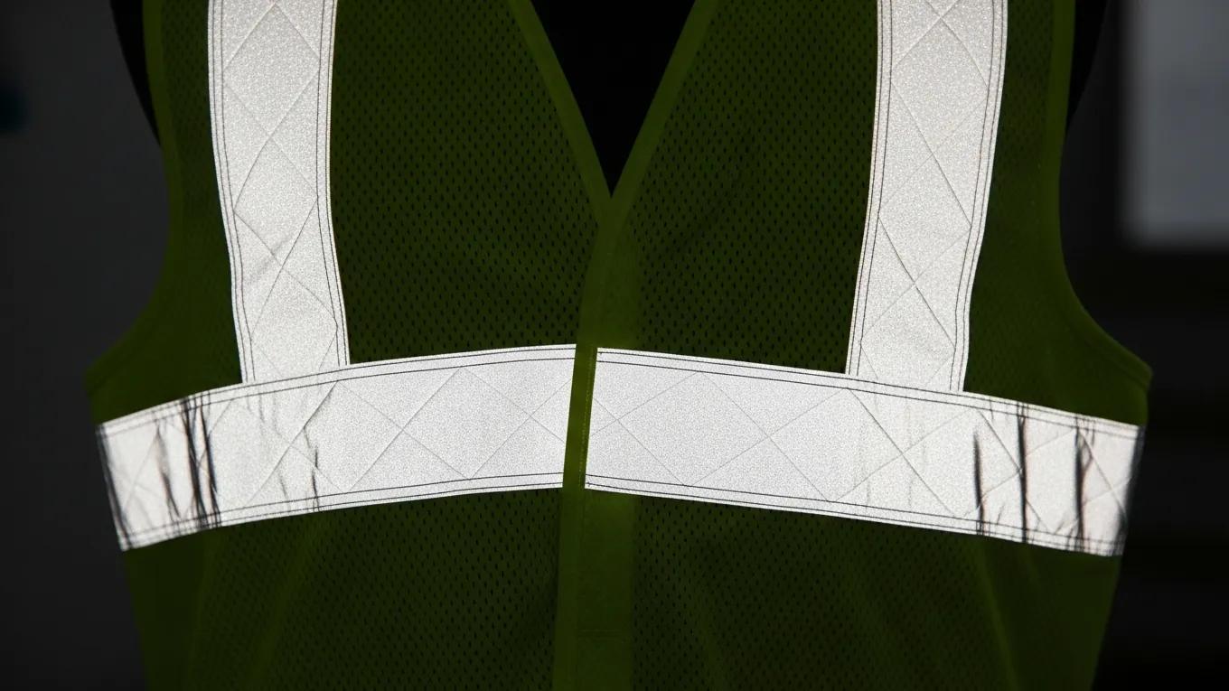 Close-up of reflective materials on a high visibility safety vest